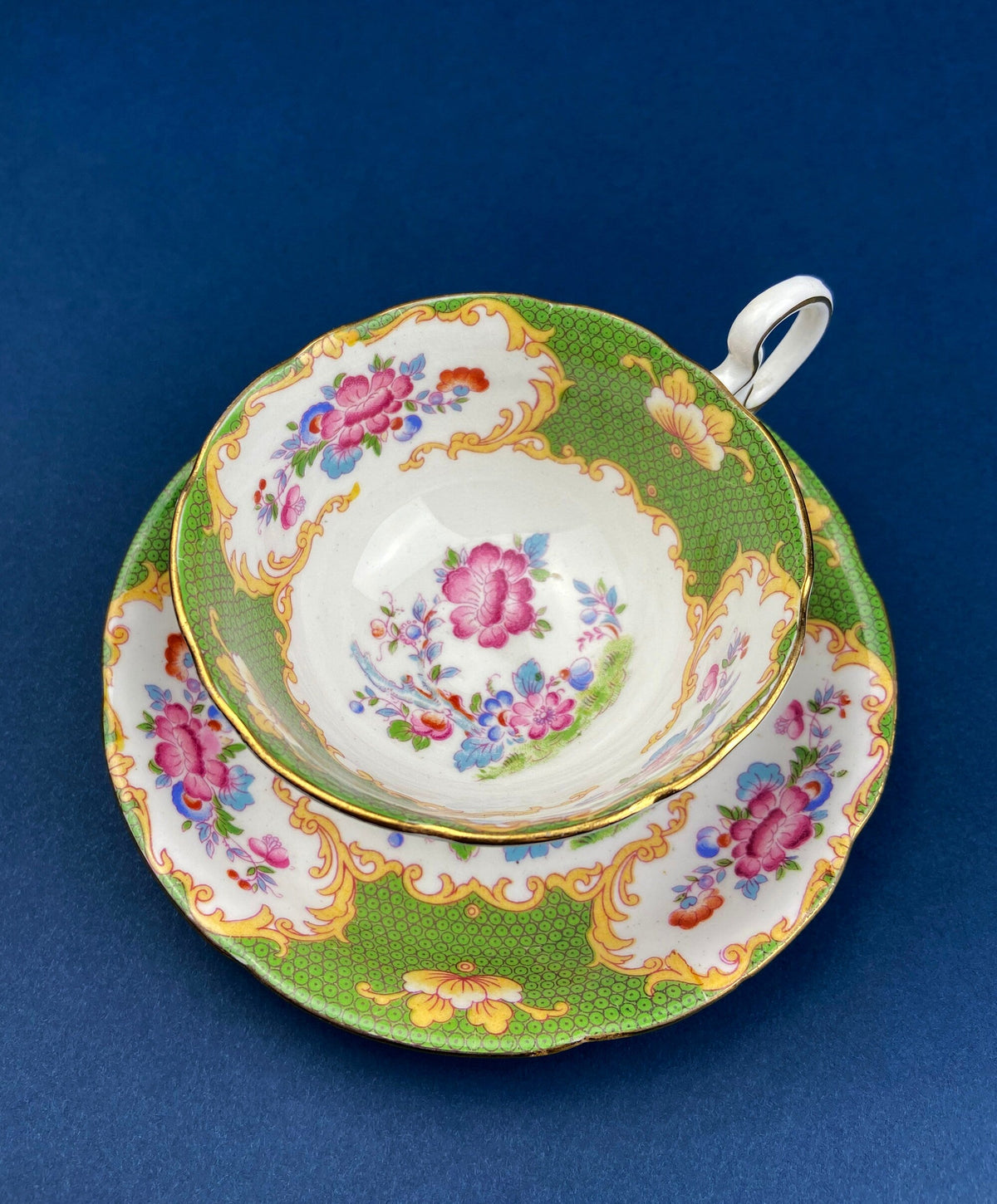 Antique Hand Painted Tea Cup - Asian Motif with June Moth Pattern