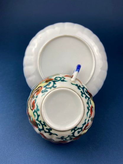 Antique Hand Painted Tea Cup - Asian Motif with June Moth Pattern