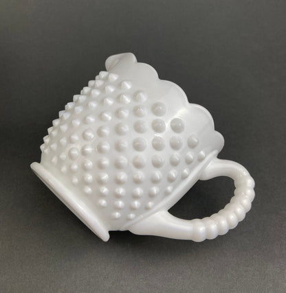 Vintage Milk Glass Creamer, Hobnail Scalloped Sauce Dish