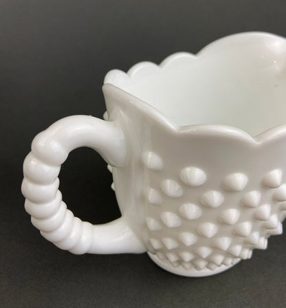 Vintage Milk Glass Creamer, Hobnail Scalloped Sauce Dish