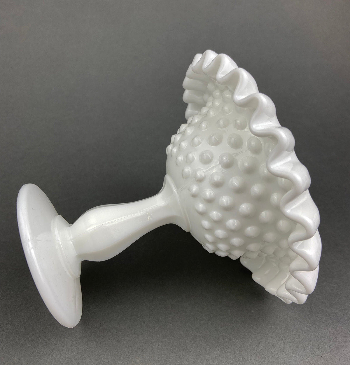 Vintage Fenton Milk Glass Candy Dish, Hobnail Ruffled Trinket Bowl