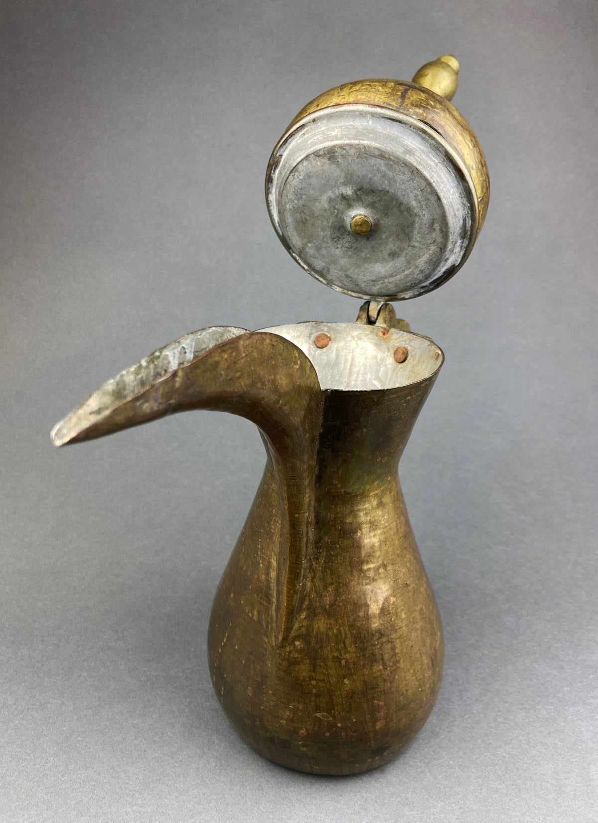 Antique  Large Aftaba. Primitive, Hand Hammered Brass Vessel for Water. Made in Northern India and Persia.  Highly Collectible Pitcher.
