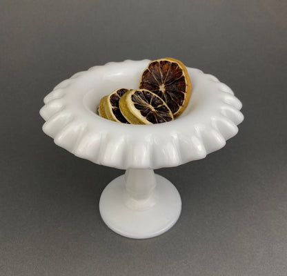 Vintage Fenton Milk Glass Candy Dish, Hobnail Ruffled Trinket Bowl