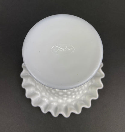 Vintage Fenton Milk Glass Candy Dish, Hobnail Ruffled Trinket Bowl