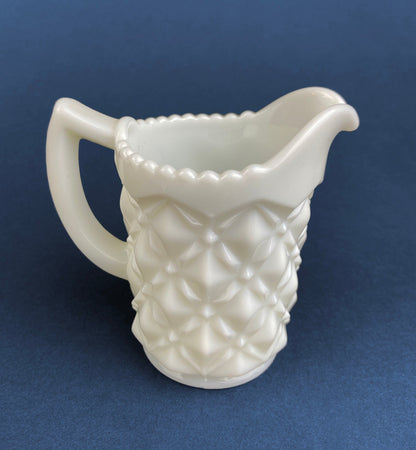 Vintage Milk Glass Creamer, Quilt Pattern Scalloped Edge