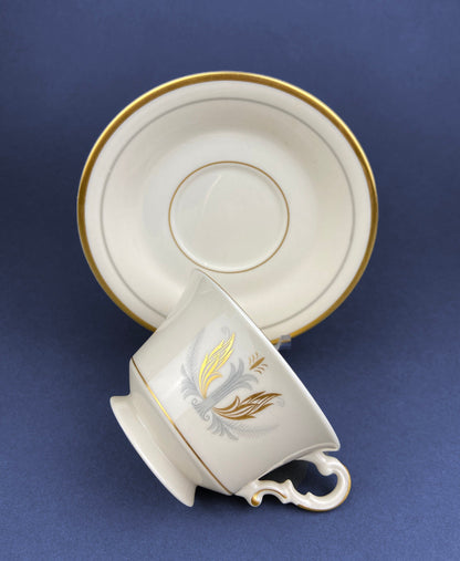 Vintage Cups and Saucers by Syracuse China. Governor Clinton Pattern.  Set of 5 Tea Cups Made in USA.