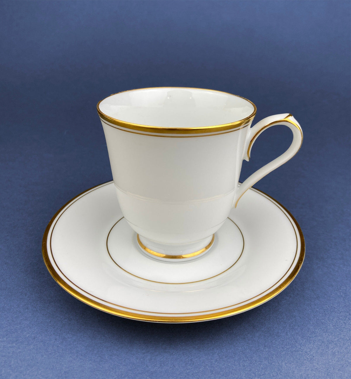 Coalport Elite White Cup and Saucer: Gold Rim Wedding Band China