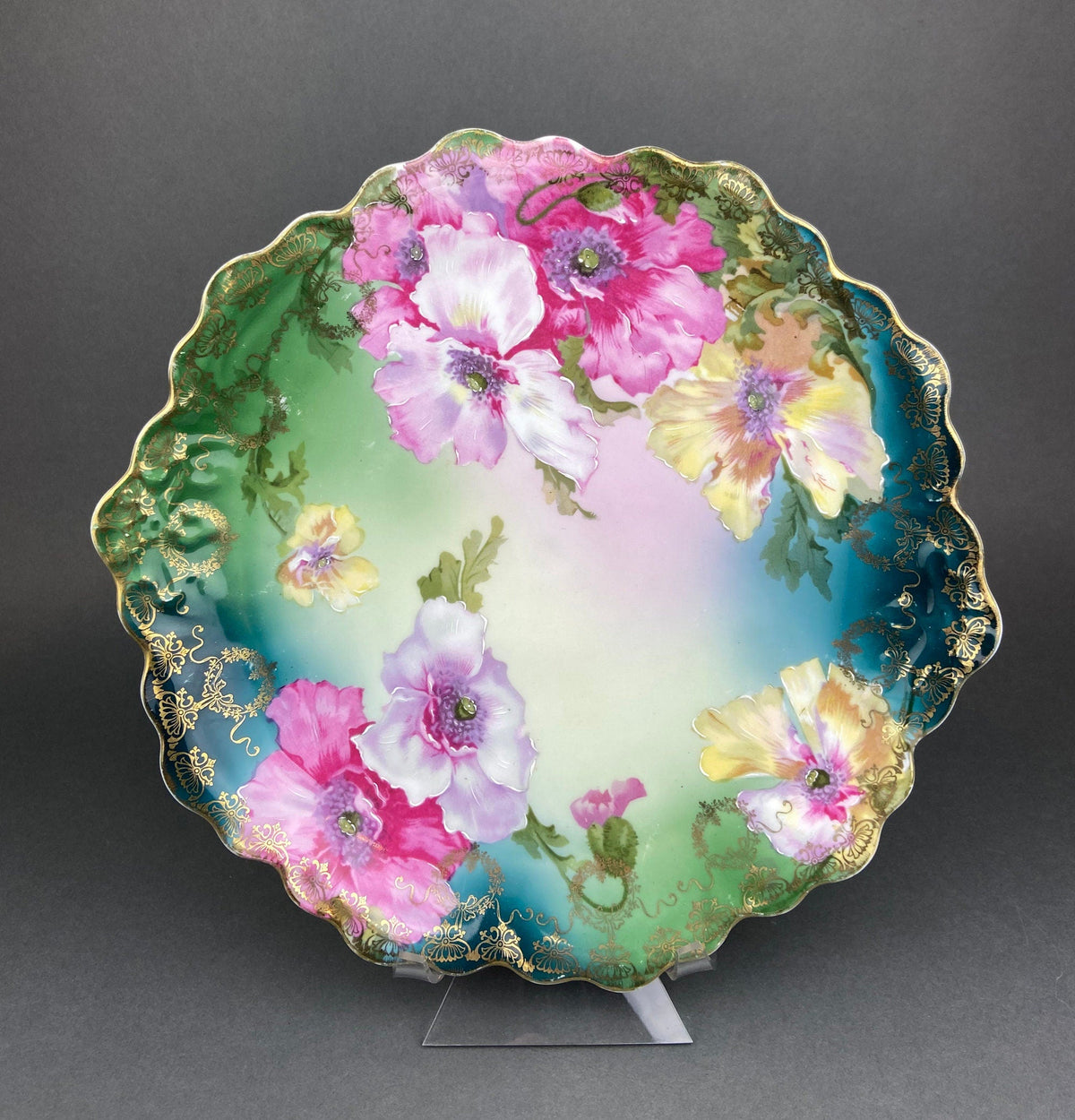 Antique Bavaria Dessert Plate: Hand-Painted Roses, Gold Rim (7.75")