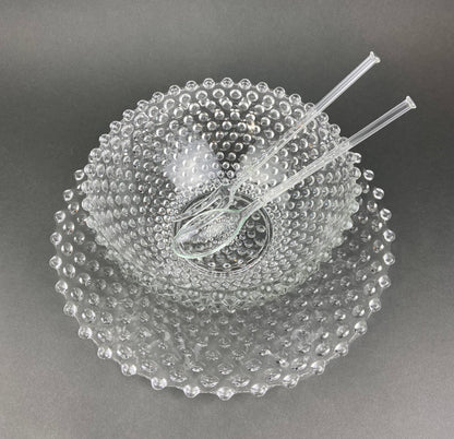 Vintage Moonstone Serving Set. Hobnail Large Bowl and Matching Plate. Salad or Fruit Bowl. Serving Platter. Modern Table Centerpiece.