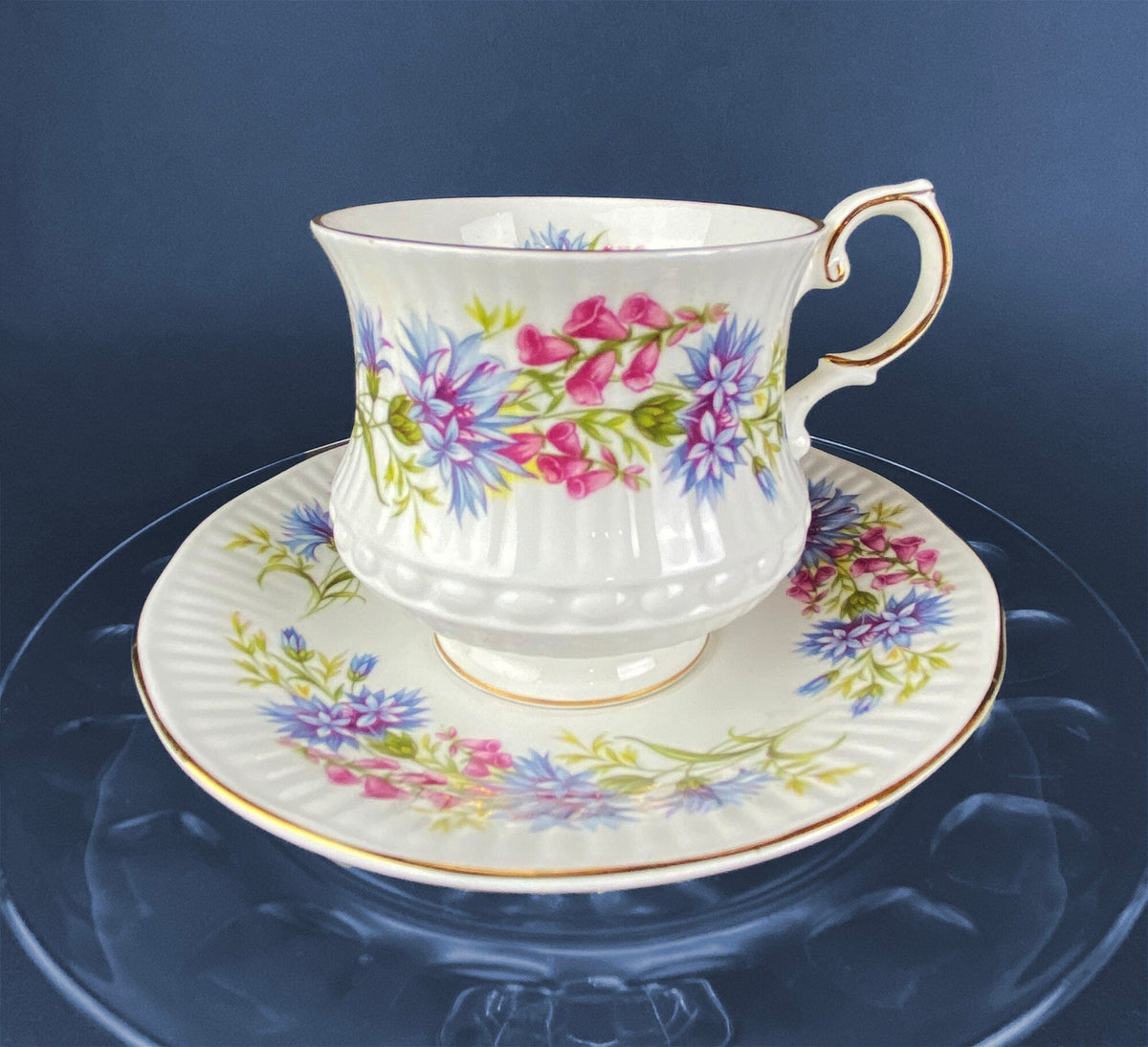 Vintage Royal Dover Fine Bone China Tea Cup, Floral Wreath, Made in England