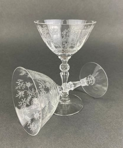 Vintage Fostoria Claret Wine Glasses. Set of Two Chintz Motif Stemware. Fine Dining.