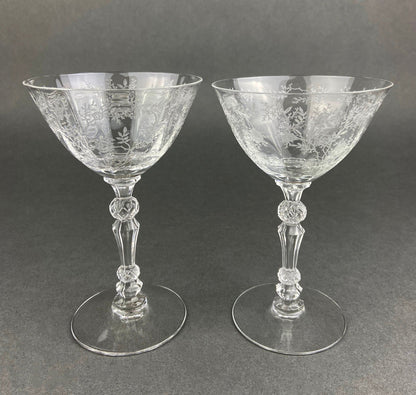 Vintage Fostoria Claret Wine Glasses. Set of Two Chintz Motif Stemware. Fine Dining.
