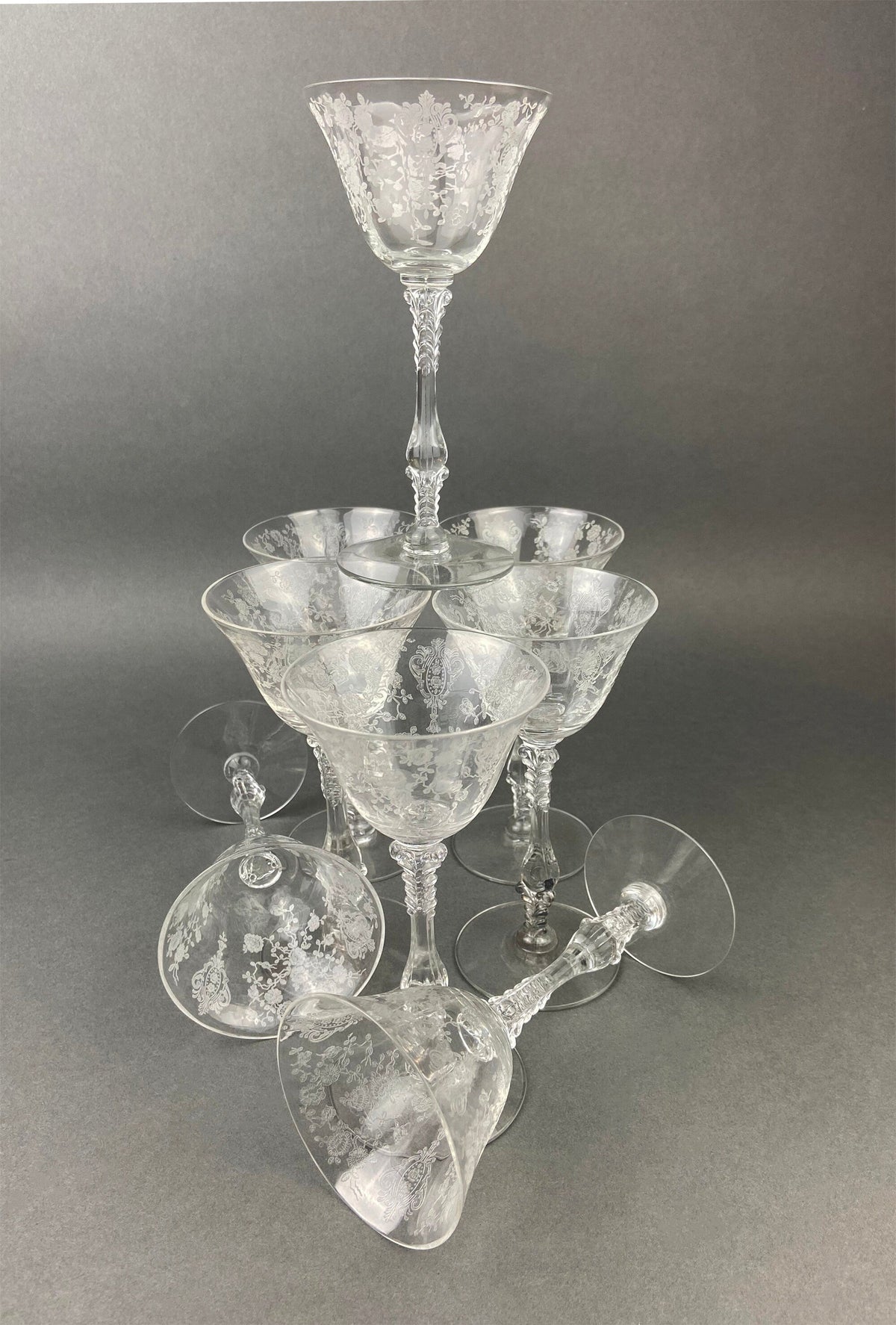 Cambridge Crystal Claret Glasses, Rosepoint Etched Floral Motif, Set of 8