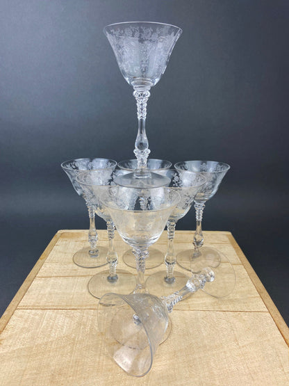Cambridge Crystal Claret Glasses, Rosepoint Etched Floral Motif, Set of 8