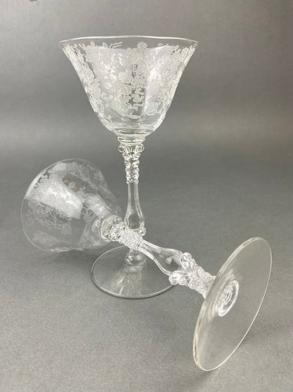 Cambridge Crystal Claret Glasses, Rosepoint Etched Floral Motif, Set of 8