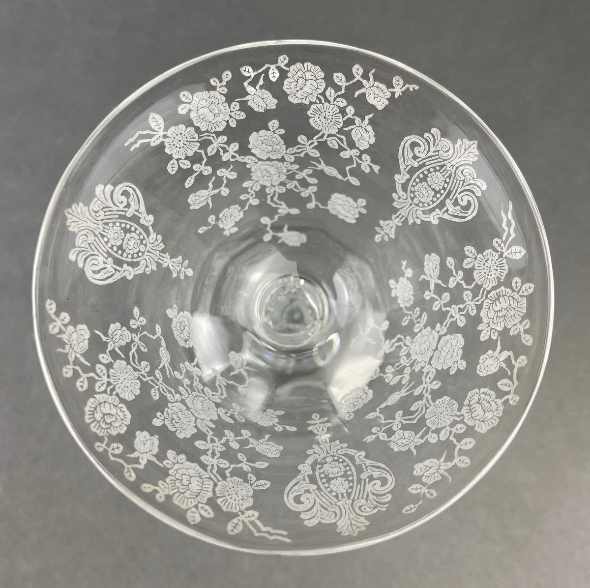 Cambridge Crystal Claret Glasses, Rosepoint Etched Floral Motif, Set of 8