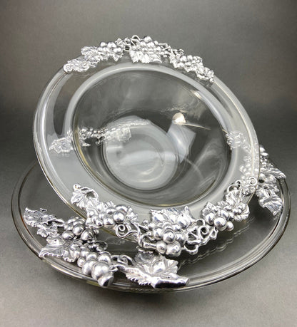 Antique Oval Silver & Glass Serving Platter. Godinger Silver Art. Fluted Glass with Etched Reticulated Silver Tray. Hosting Essential.