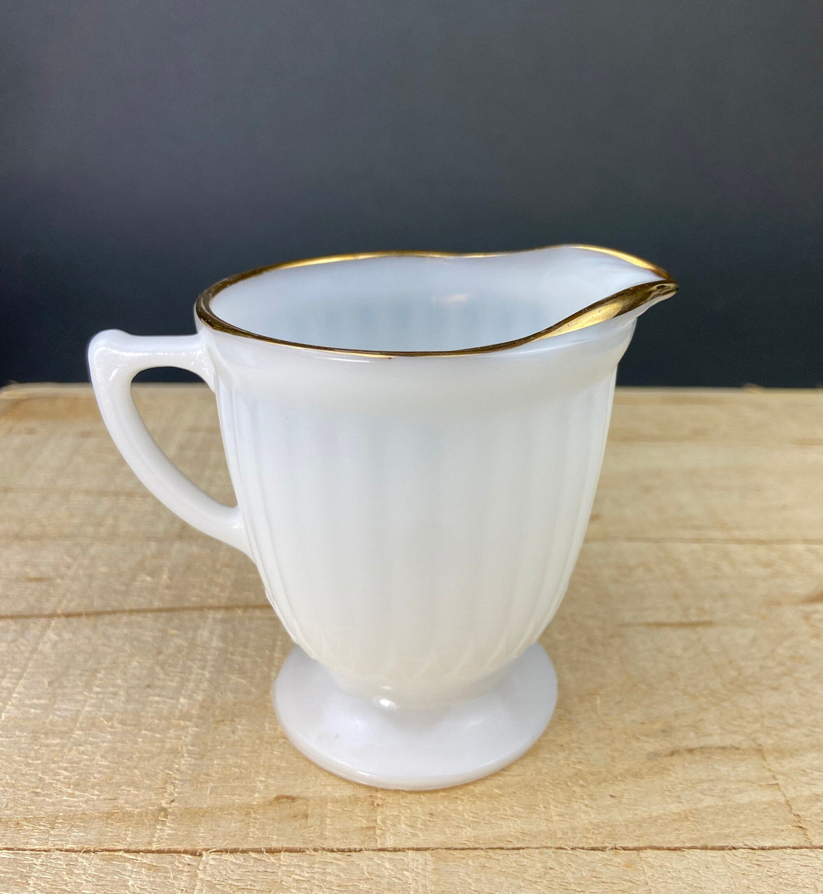 Monax Petalware Opalescent Creamer and Sugar Bowl. White with Gold Brim Depression Glass Creamer and Sugar Bowl.