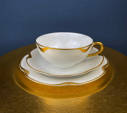 Antique Limoges Tea Cup and Saucer. Hand-Painted Porcelain by Haviland, France. Violet Clusters Motif. Highly Collectible.