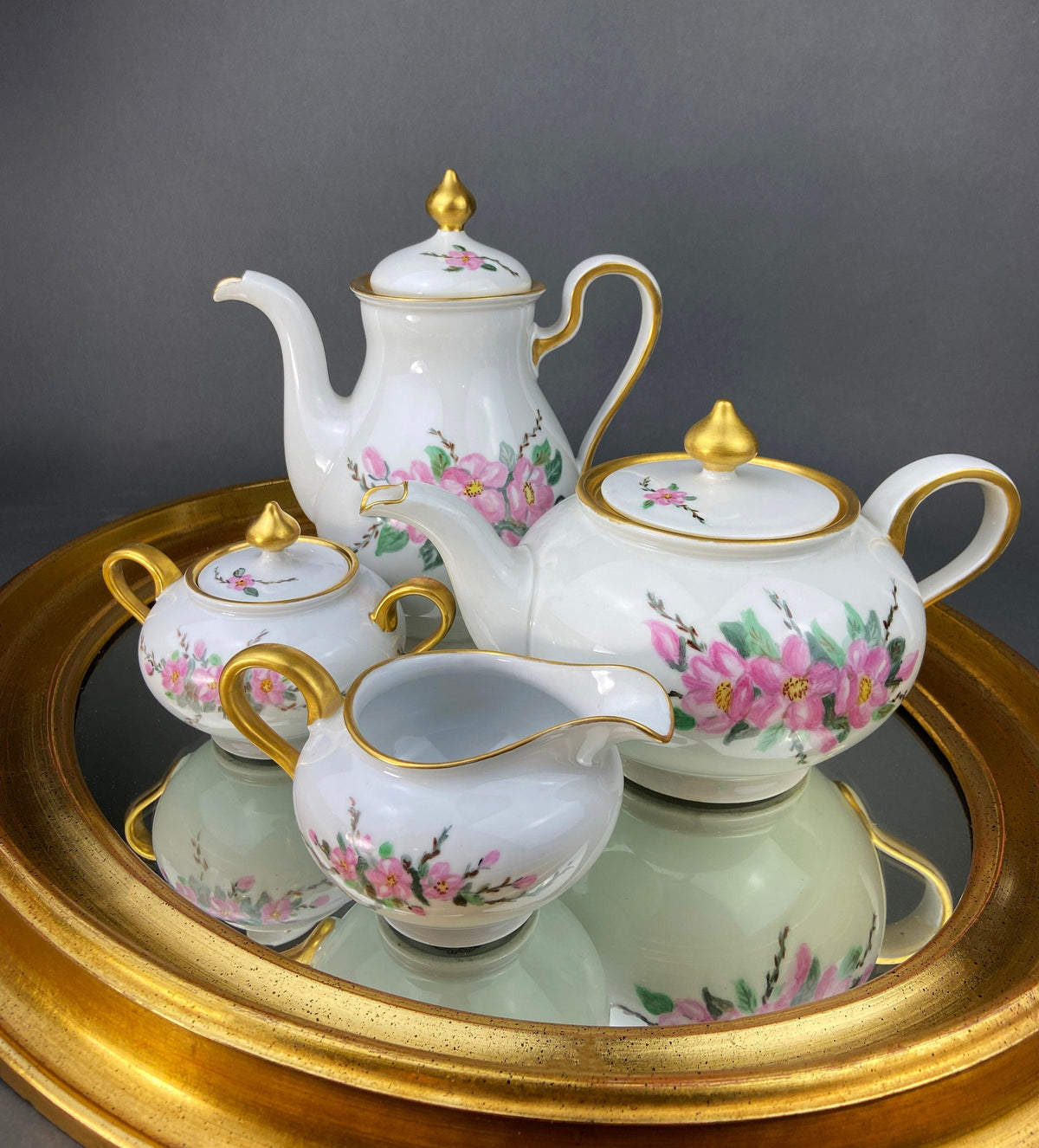 Gold Demitasse Tea Set: Prussian Hand-Painted Coffee/Tea Service for Two