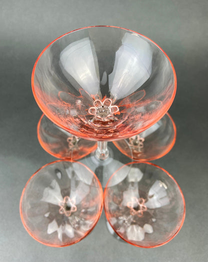 Vintage Fostoria Crystal Glasses in Pink. Tall Claret Light Pink Stemware. Set of Five Footed Glassware for Fine Dining.
