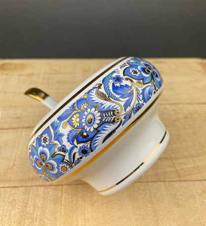 Vintage Italian Sugar Bowl/Bomboniere with Ceramic Spoon. Hand Painted Sugar Jar or Candy Dish. Lavorazione a Mano, Car Bomboniere. Italy.