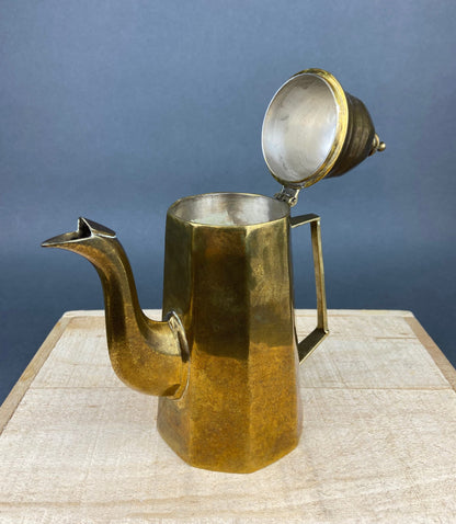 Antique Brass Coffee Set with Coffee Pot, Creamer & Sugar Bowl. Heavy Brass Pots with Handles. Kitchen Accessories.