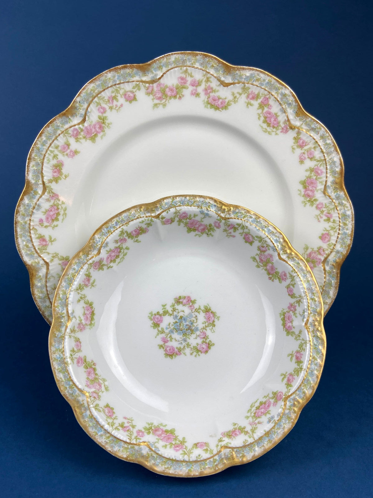 Antique Warwick Salad Plates: Hand-Painted Cottage Rose, Set of 6