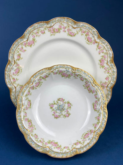 Antique Warwick Salad Plates: Hand-Painted Cottage Rose, Set of 6