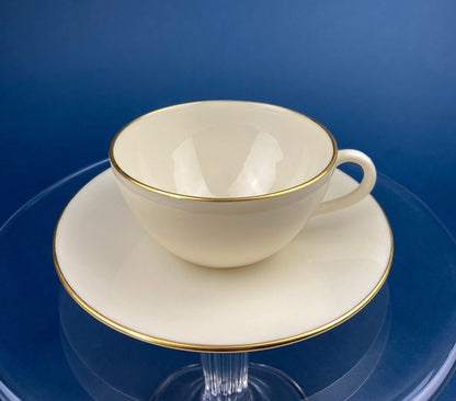 Lenox Tea Cup & Saucer. Creamy White with Gold Rim Tea or Coffee Set. Olympia by Lenox. Porcelain Made in the USA.