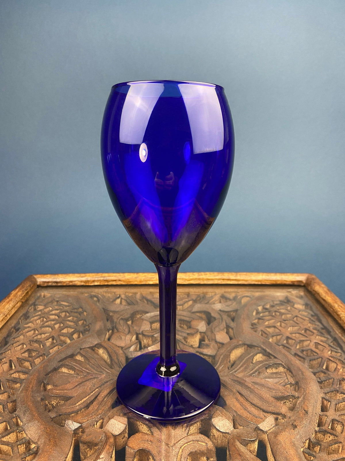 Cobalt Blue Wine Glasses.  Set of Six Stemware. Dark Blue Modern Glasses. Holiday Celebration.