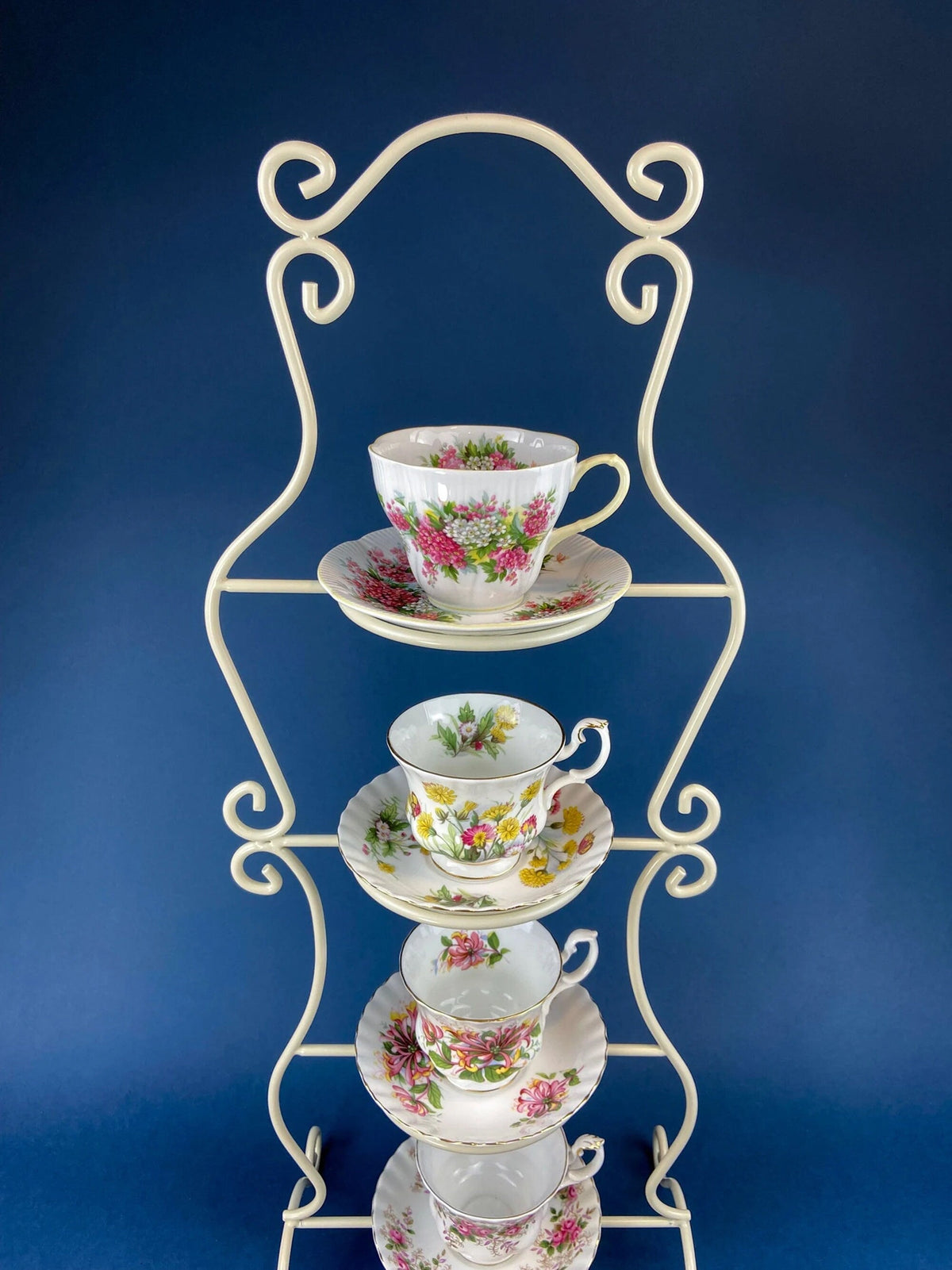 Vintage Cup and Saucer by Staffordshire, England. Hand Painted Tea Set Signed by Artist.