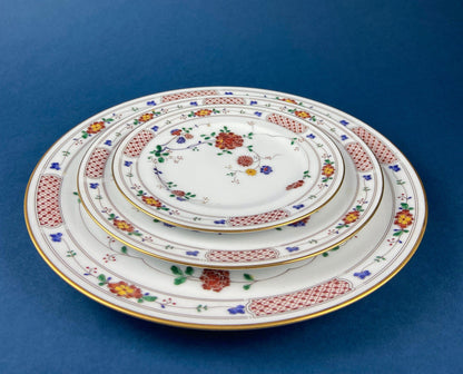Vintage Porcelain Plates Trio, Dinner Set by Noritake Ireland. Asian Inspired Three Plates: Dinner, Salad, and Dessert.