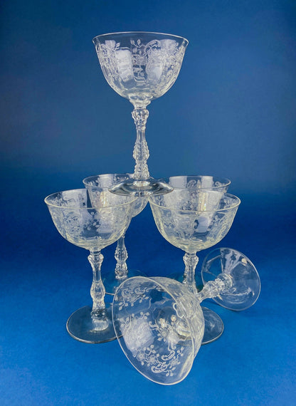 Vintage Heisey Danish Princess Cut Crystal Wine or Water Goblets. Set of 8 Stemware. Beautiful Shimmer & Ping. Wedding Gift. Housewarming.