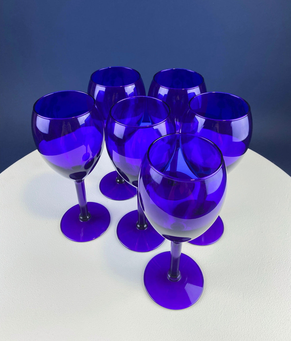 Cobalt Blue Wine Glasses.  Set of Six Stemware. Dark Blue Modern Glasses. Holiday Celebration.