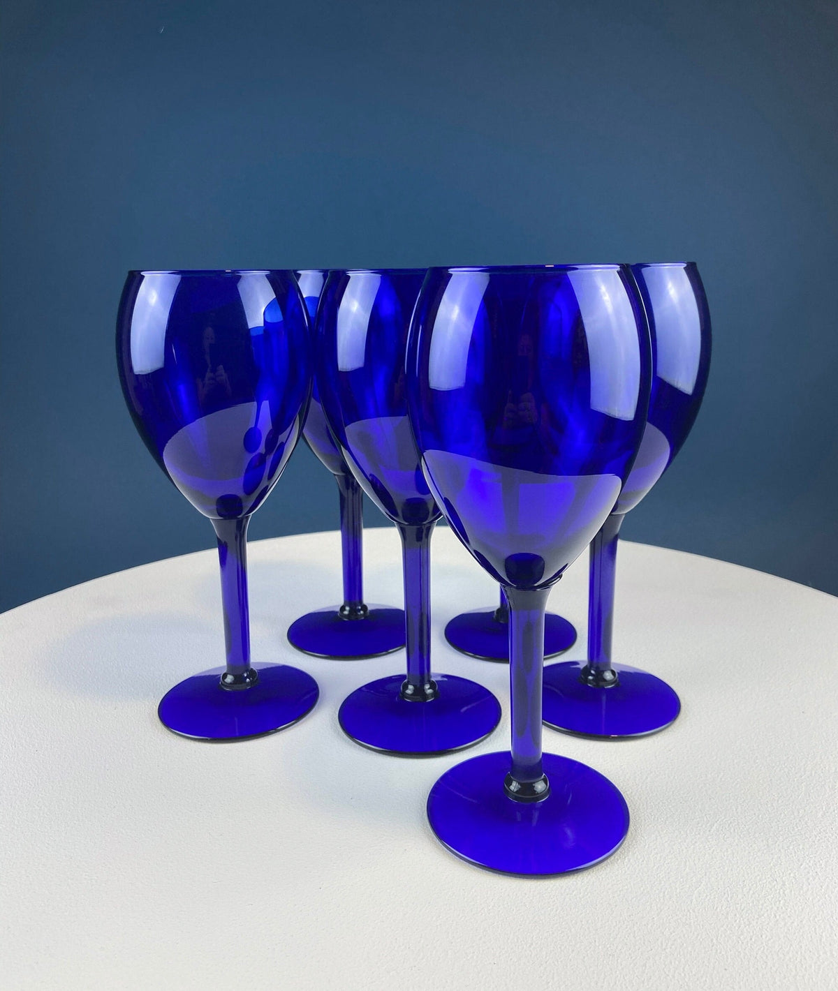Cobalt Blue Wine Glasses.  Set of Six Stemware. Dark Blue Modern Glasses. Holiday Celebration.