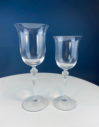 Clear Crystal Wine Goblets with Frosted Leaf Ball on the Stems. Stunning Sasaki Isabelle 8" Glassware. Long Ping. Set Of 10.
