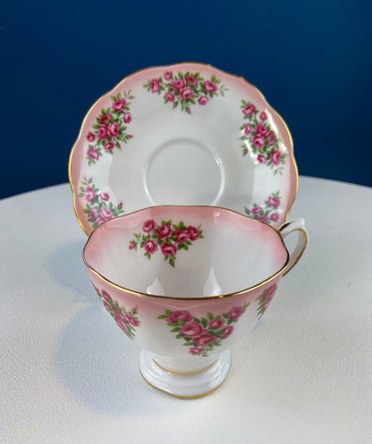 Vintage Teacup or Coffee Cup and Saucer by Royal Albert. Dainty Dina Series, Mary. Hand Painted Roses. English Breakfast.