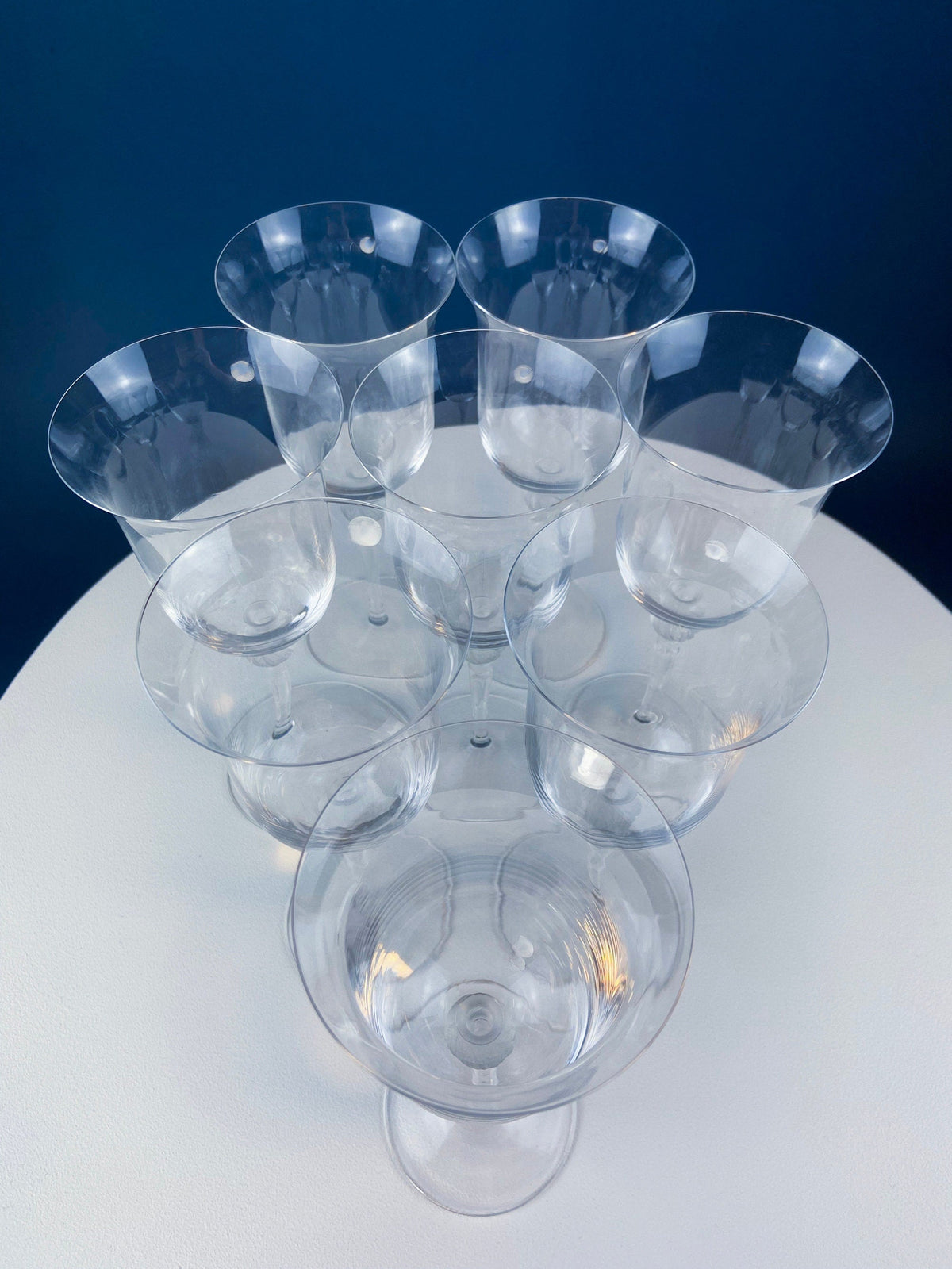 Clear Crystal Wine Goblets with Frosted Leaf Ball on the Stems. Stunning Sasaki Isabelle 8" Glassware. Long Ping. Set Of 10.