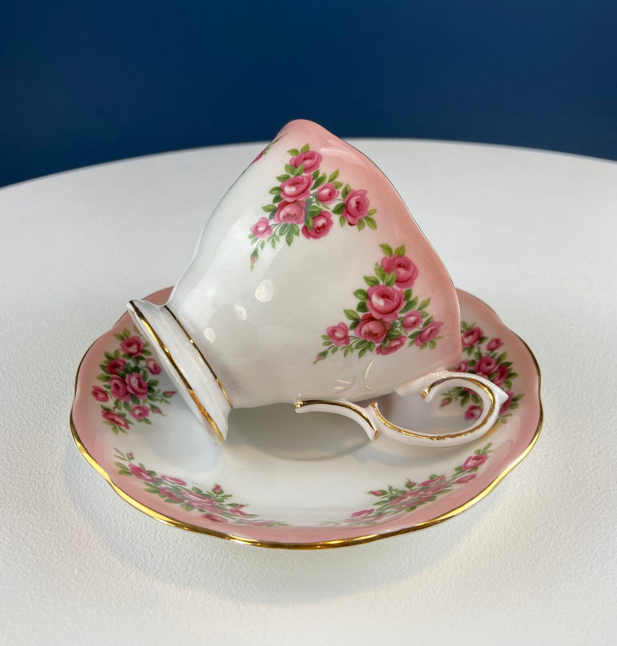 Vintage Teacup or Coffee Cup and Saucer by Royal Albert. Dainty Dina Series, Mary. Hand Painted Roses. English Breakfast.