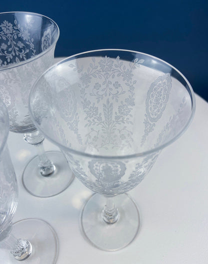 Tiffin-Franciscan Wine Goblets. Etched June Night Pattern. Collectible Stemware. Set of 6. Modern Farmhouse. French Country. House Beautiful