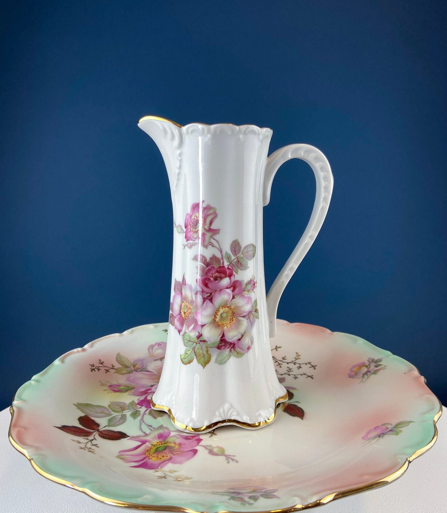 Antique Limoges Coffee Pot or TeaPot. Tall 12-Inch Stunning Vase. Hand-Painted Red Poppies. Beautiful Silhouette. Bohemian Chic.