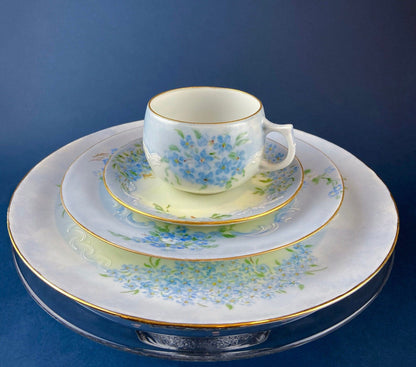 Antique Nippon Cup & Saucer Trio with Forget-Me-Not Motif. Hand Painted Porcelain. Collectible Porcelain.  Luxury Living.