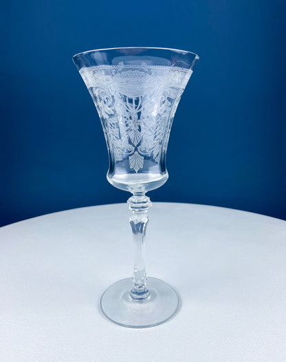 Vintage Etched Poppies Wine/Water Crystal Goblets. Mayfield by Tiffin Franciscan. Set of 7 Stunning Art Nouveau/Art Deco Stemware.