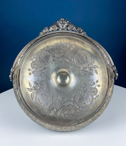 Victorian Silver Plated Fruit Pedestal with Handle. Bridal Basket. Stunning Butterflies & Flowers Relief. Table Holiday Centerpiece.