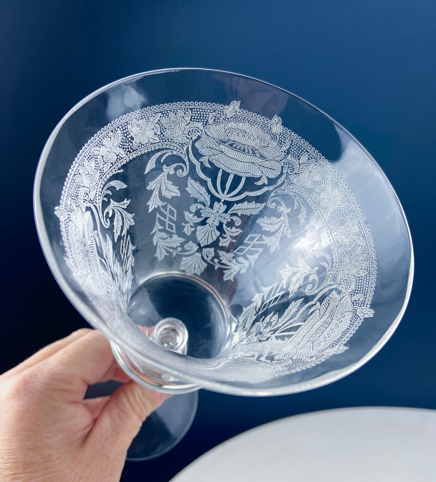 Vintage Etched Poppies Wine/Water Crystal Goblets. Mayfield by Tiffin Franciscan. Set of 7 Stunning Art Nouveau/Art Deco Stemware.