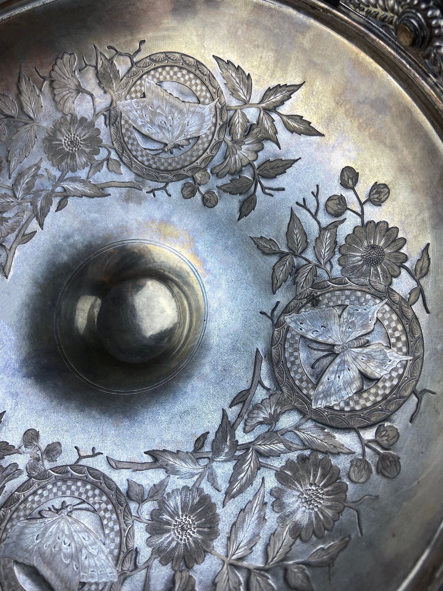 Victorian Silver Plated Fruit Pedestal with Handle. Bridal Basket. Stunning Butterflies & Flowers Relief. Table Holiday Centerpiece.