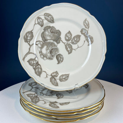 24 Piece Porcelain Dinner Set. Castleton Gloria. Beautiful Neutral Hand Painted Roses. 5 Dinner, Salad, Dessert Plates, Berry Bowls, 4 Cups.