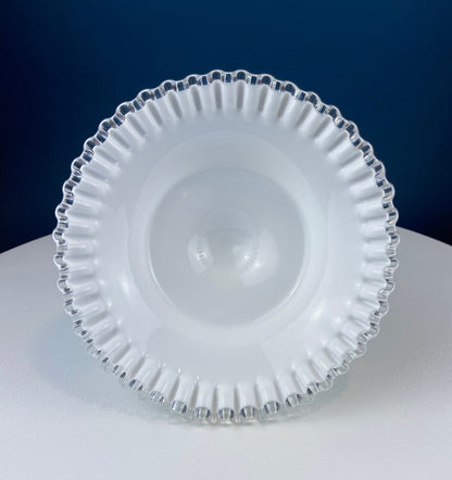 Fenton Milk Glass Footed Bowl with Silver Crest Ruffled Edge. Milk Glass  Collectible Compote by Fenton.