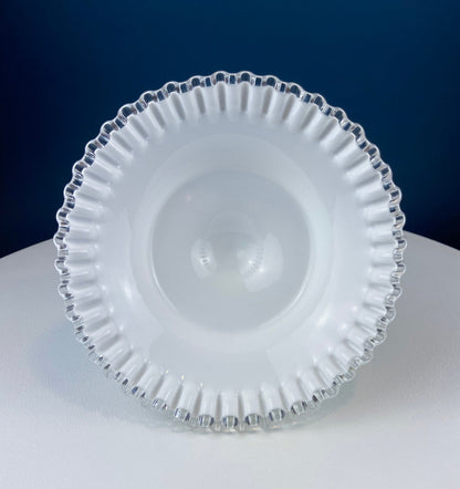 Fenton Milk Glass Hobnail Footed Bowl with Ruffled Edge. Collectible Compote. White Serving Dish. Dining Room Decor. Table Centerpiece.